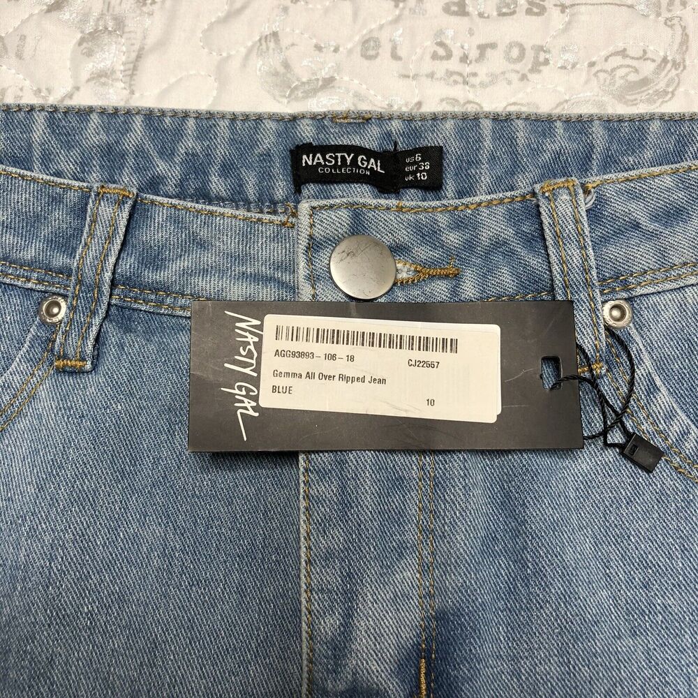 Nastygal Gemma All Over Ripped Jean Blue Size 6 Slim Cropped Light Washed - Picture 2 of 7